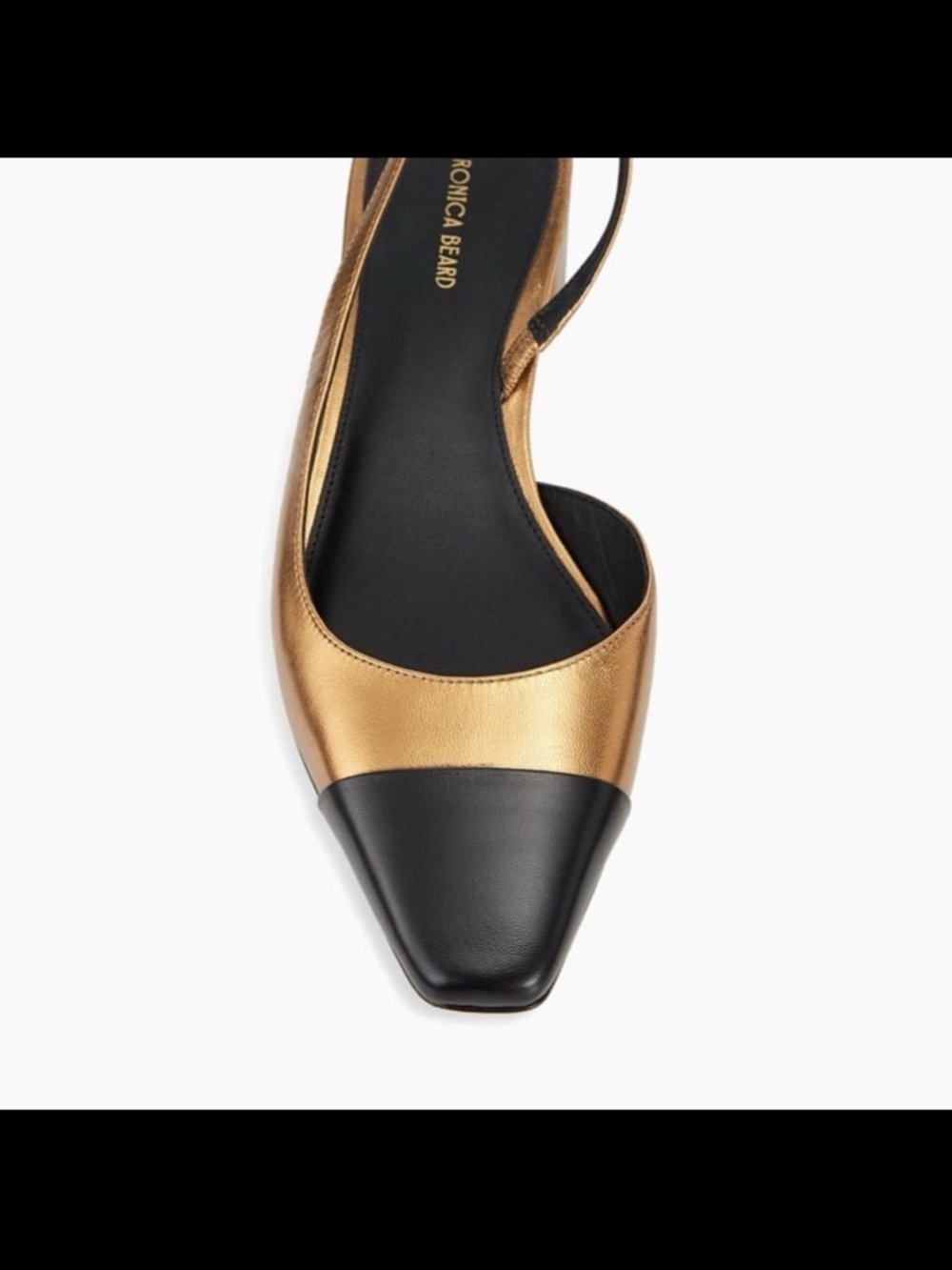 Metallic Bronze Slingback Block Heel Pumps with Black Cap Toe - Picture 6 of 9